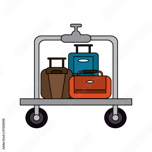 suitcases on luggage cart hotel related icon image vector illustration design 