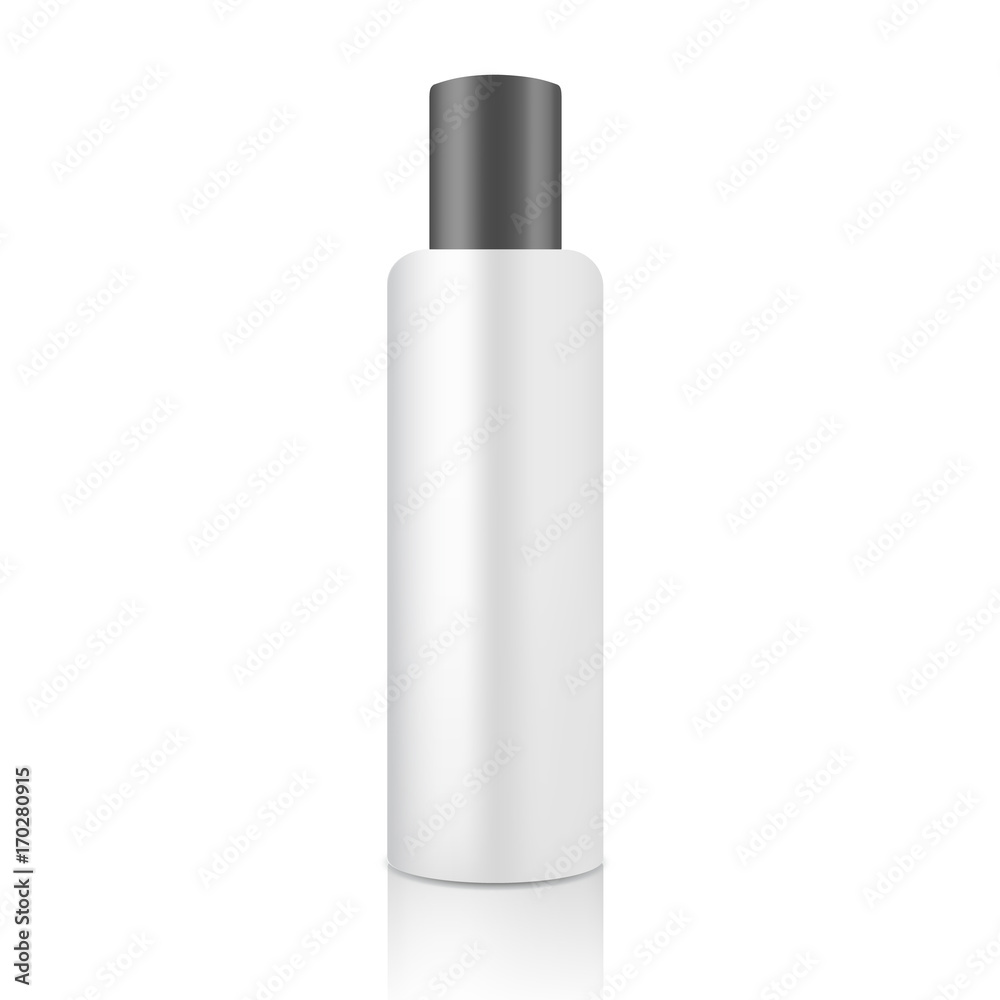 Mock up cosmetic white bottle with black lid for cream soap gel shampoo etc. Beauty product package template, vector illustration. Mock up cosmetic white bottle with black lid for cream soap gel shampoo etc. Beauty product package template, vector illustration.