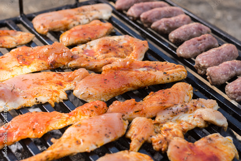 Chicken breasts fried on the barbecue grill