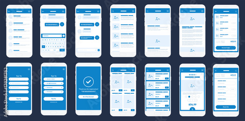 Mobile App Wireframe Ui Kit. Detailed wireframe for quick prototyping. photo