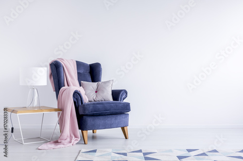 Grey pillow on garnet armchair