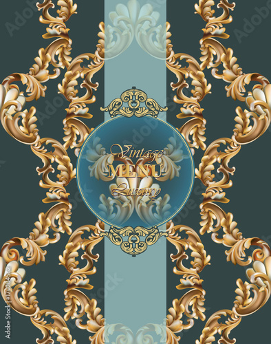 Vintage Baroque card background Vector illustrations gold and green