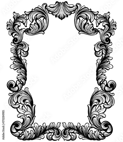 Vintage baroque frame decor. Detailed ornament vector illustration graphic li...