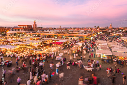 Canvas Print Jamaa el Fna market square, Marrakesh, Morocco, north Africa