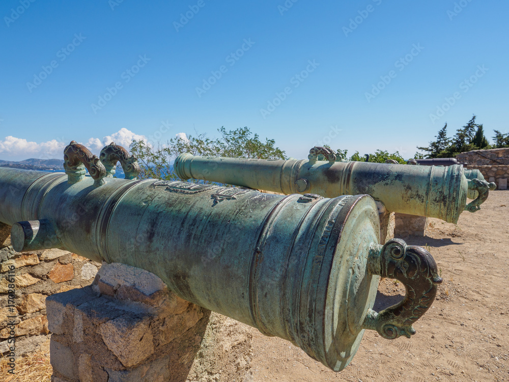 Some antique guns positioned at the fortress of Saint Tropez. Some antique guns positioned at the fortress of Saint Tropez.