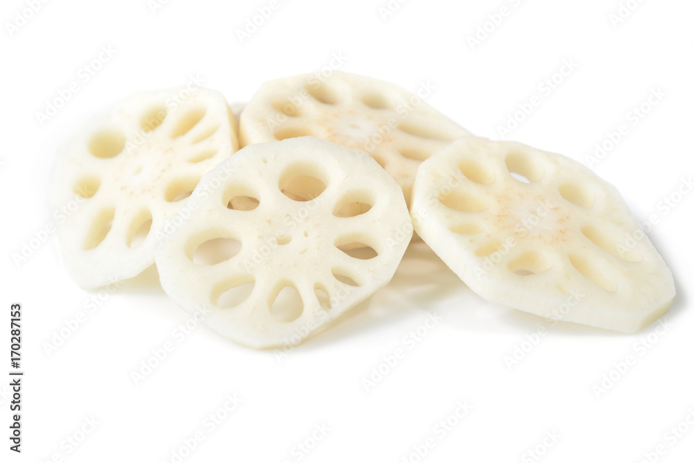 Lotus root on white background - isolated (Asian ingredients) Lotus root on white background - isolated (Asian ingredients)