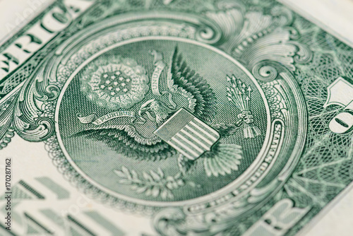 macro fragment banknote one US dollar, shallow depth of field