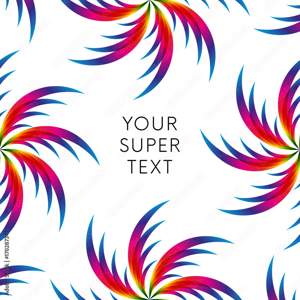Abstract palm leafs with spectrum gradient. Text frame. Summer style. Vector illustration.
