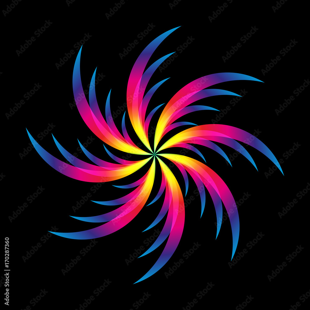 Abstract palm leaf with spectrum gradient. Summer style. Dark style. Vector illustration.