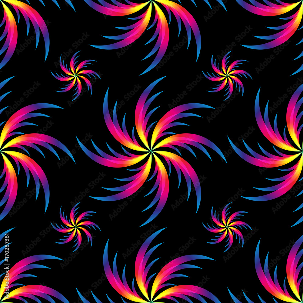 Abstract palm leafs with spectrum gradient. Seamless pattern. Summer style. Dark style. Vector illustration. Abstract palm leafs with spectrum gradient. Seamless pattern. Summer style. Dark style. Vector illustration.