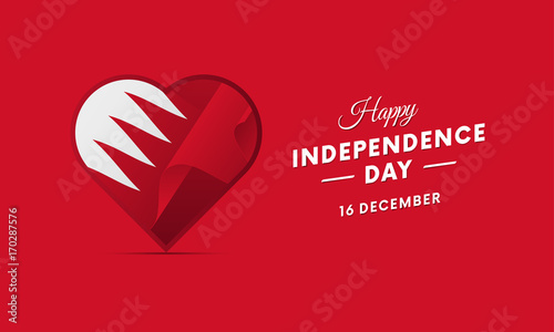 Bahrain Independence Day. 16 December. Waving flag in heart. Vector illustration.