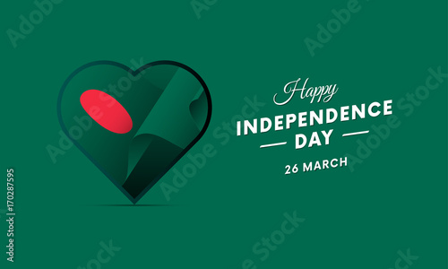 Bangladesh Independence Day. 26 March. Waving flag in heart. Vector illustration.