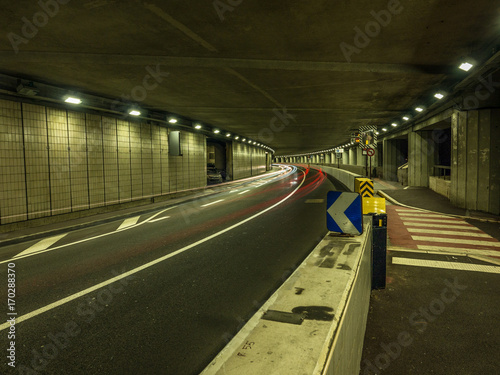 A long exposure photo of the Larvotto tunnel in Monaco.