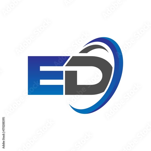 vector initial logo letters ed with circle swoosh blue gray