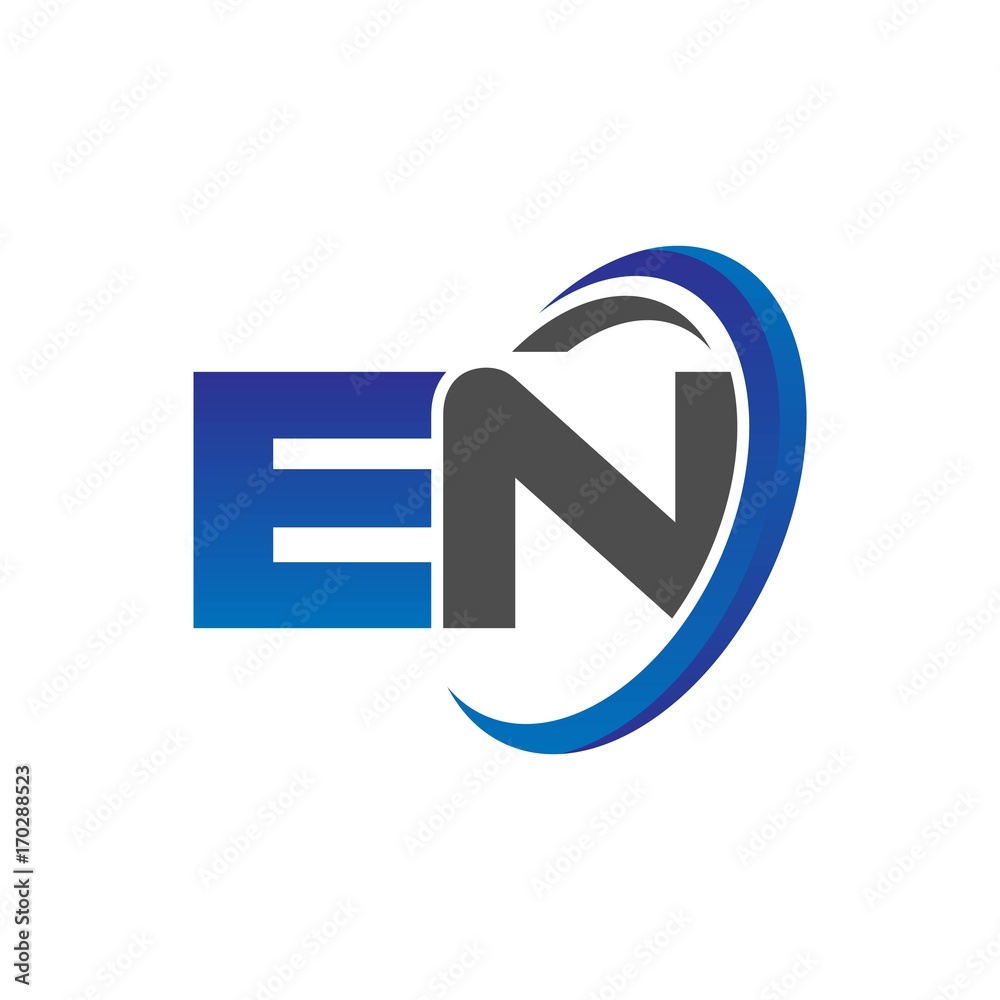 vector initial logo letters en with circle swoosh blue gray