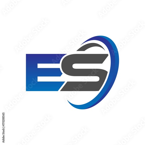 vector initial logo letters es with circle swoosh blue gray