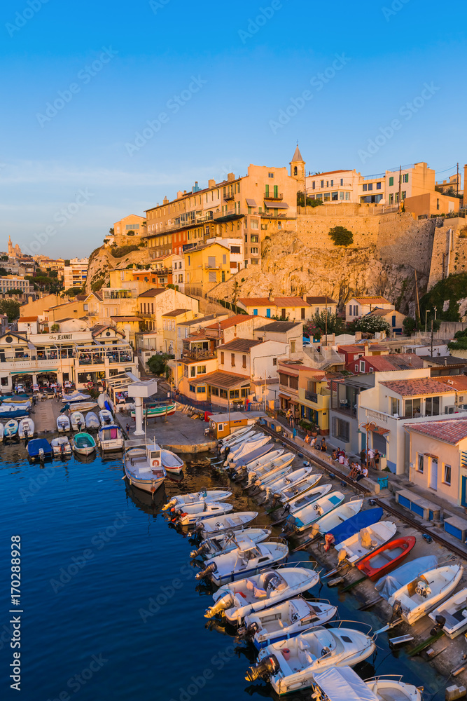 Marseille, France - August 03, 2017: Fishing boats in harbor Vallon des Auffes