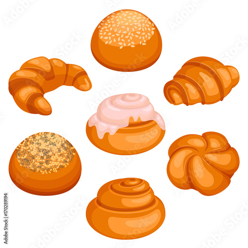 Set of bread rolls isolated illustration on white