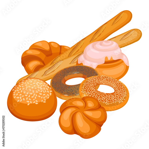 Collection of bakery products isolated illustration on white