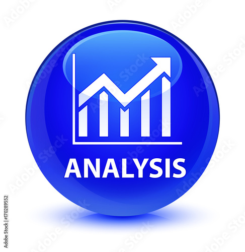 Analysis (statistics icon) glassy blue round button