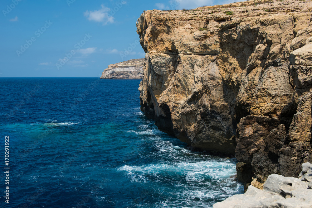 Blue hole and the collapsed Azure window. Gozo, Malta