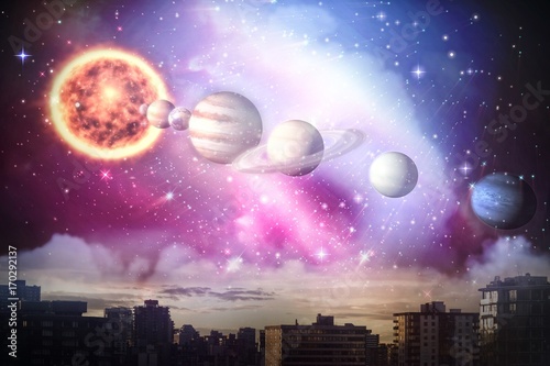 Fototapeta Naklejka Na Ścianę i Meble -  Composite image of composite image of planets and sun