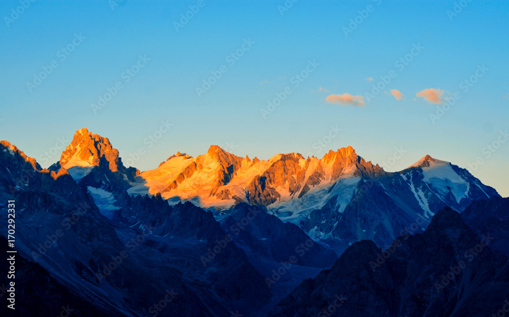 amazing landscape of rocky mountains and blue sky, Caucasus, Russia