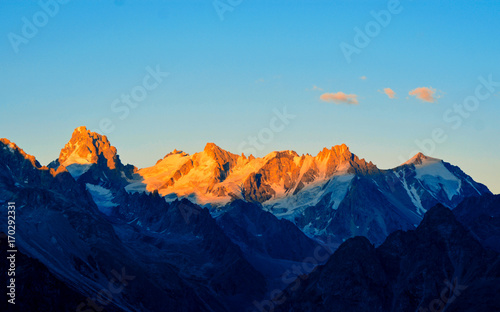 amazing landscape of rocky mountains and blue sky, Caucasus, Russia