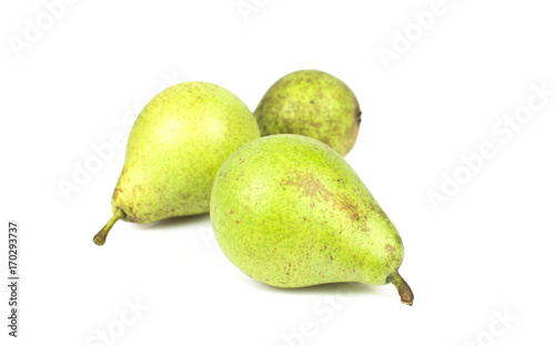 Pear on white background, front view