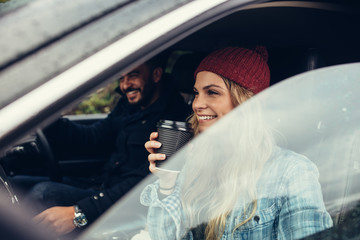 Young couple on road trip