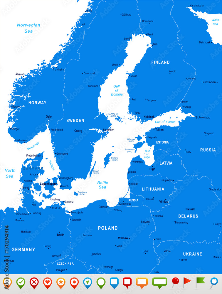 Fototapeta premium Baltic Sea Area Map - Vector Illustration