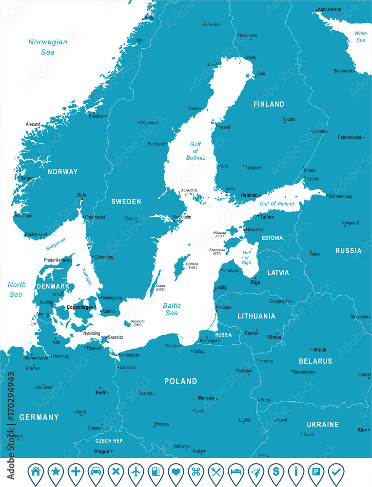 Obraz premium Baltic Sea Area Map - Vector Illustration