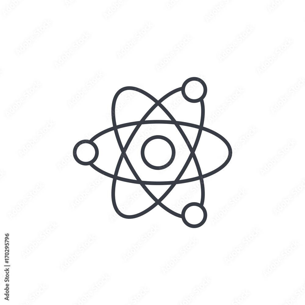 Atom, Physic Symbol thin line icon. Linear vector illustration. Pictogram isolated on white background Atom, Physic Symbol thin line icon. Linear vector illustration. Pictogram isolated on white background