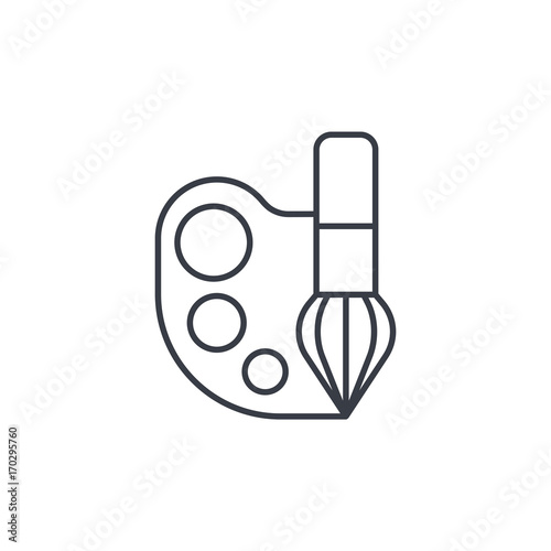 palette and brush thin line icon. Linear vector illustration. Pictogram isolated on white background