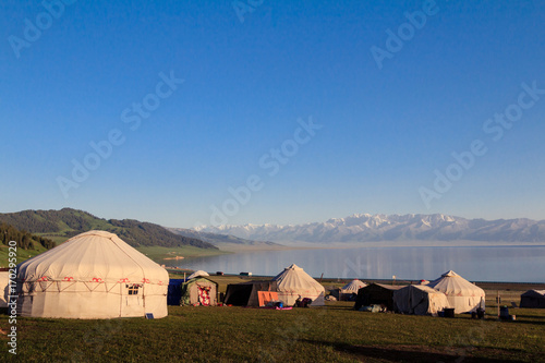yurts near the water xinjiang