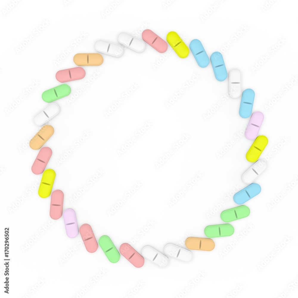 Color Pills frame. Isolated on white background. Circle. Color Pills frame. Isolated on white background. Circle.