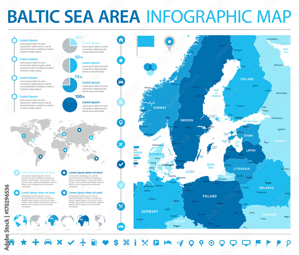 Fototapeta premium Mapa obszaru Morza Bałtyckiego - informacje grafiki wektorowej