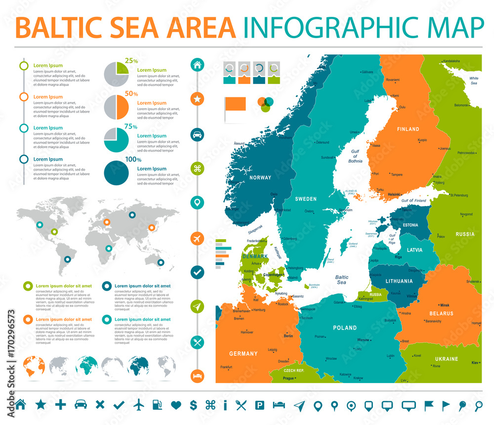 Obraz premium Baltic Sea Area Map - Info Graphic Vector Illustration
