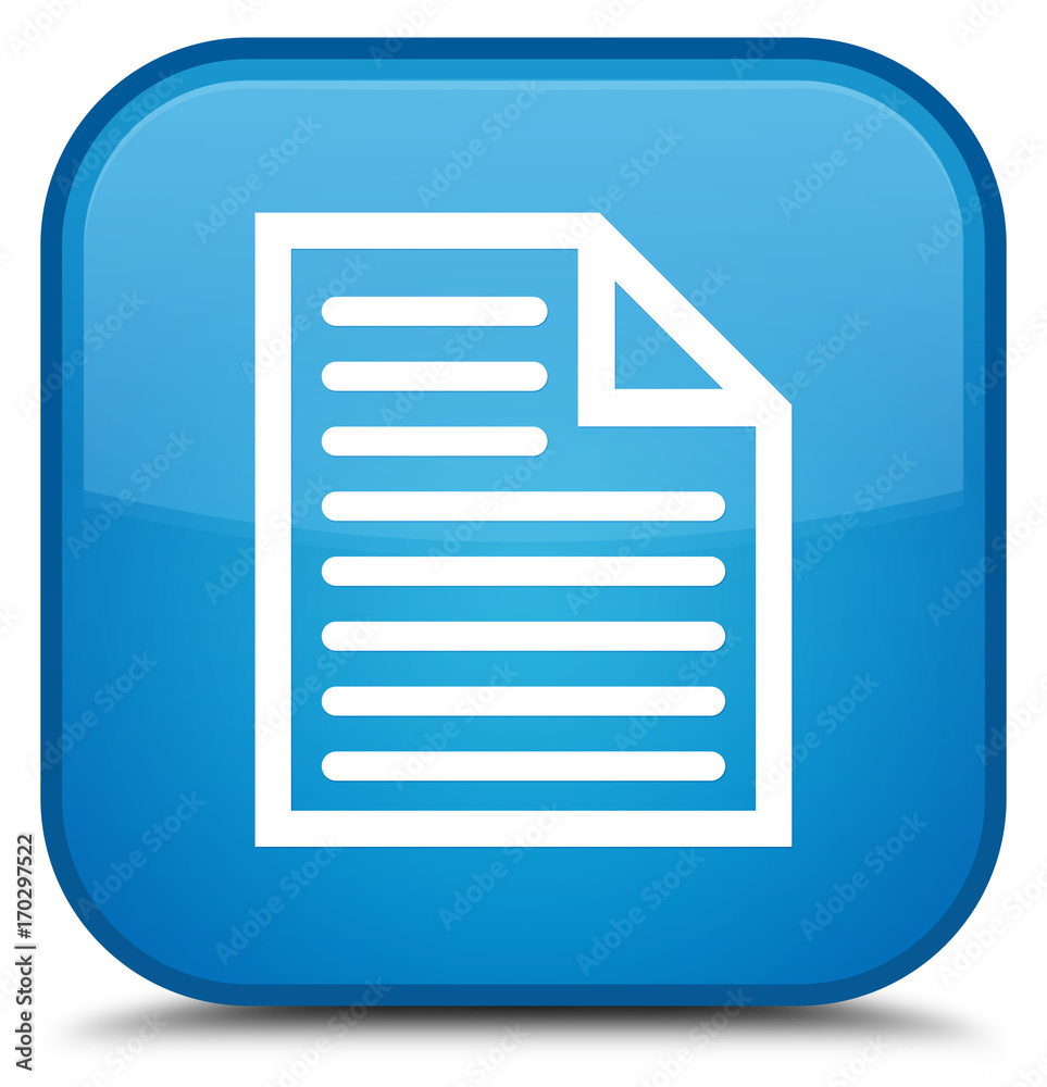 Document page icon special cyan blue square button Document page icon special cyan blue square button