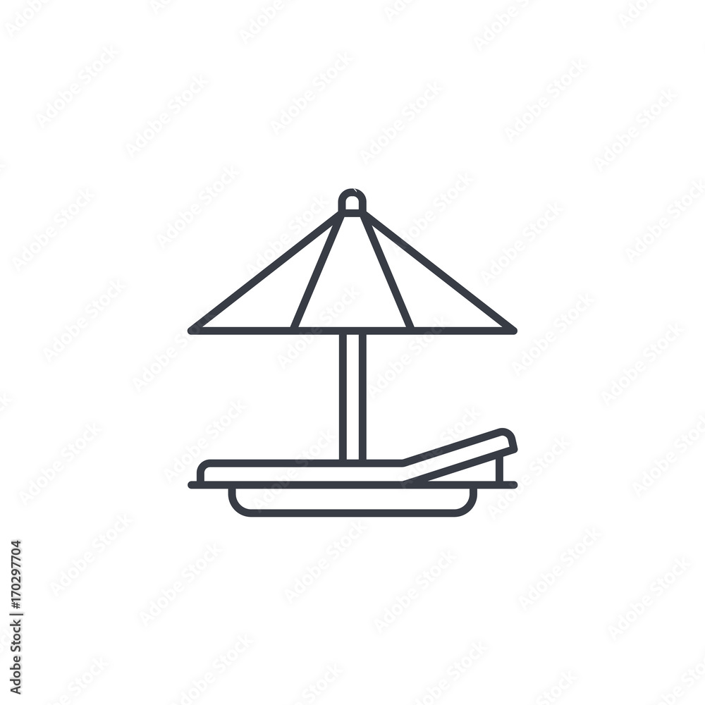 beach umbrella, sunbed, vacation tanning thin line icon. Linear vector illustration. Pictogram isolated on white background beach umbrella, sunbed, vacation tanning thin line icon. Linear vector illustration. Pictogram isolated on white background