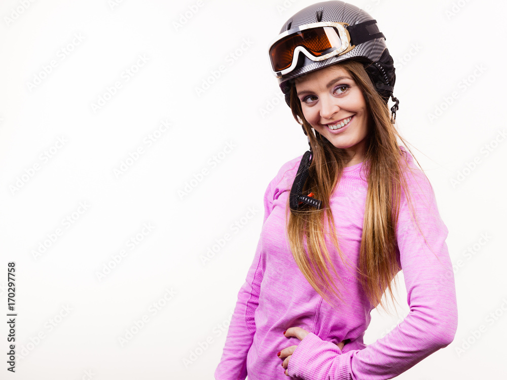 Woman with sporty helmet. Woman with sporty helmet.