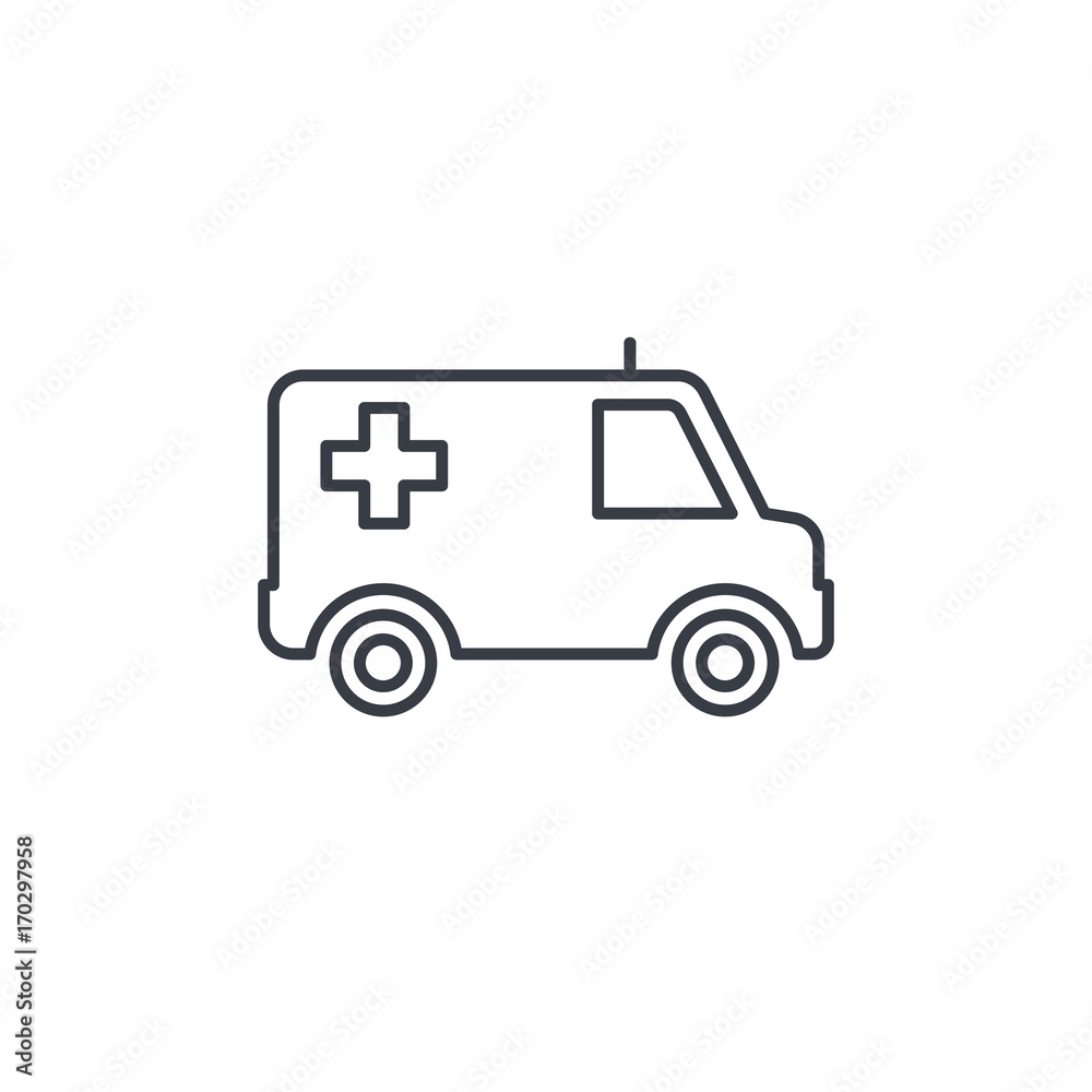 ambulance, medical car thin line icon. Linear vector illustration. Pictogram isolated on white background ambulance, medical car thin line icon. Linear vector illustration. Pictogram isolated on white background