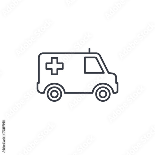 ambulance, medical car thin line icon. Linear vector illustration. Pictogram isolated on white background