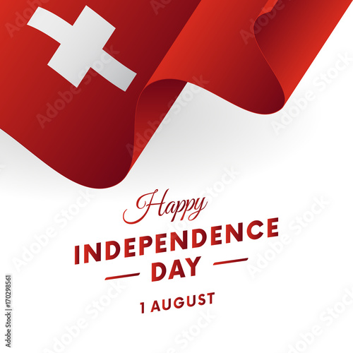 Switzerland Independence Day. 1 August. Waving flag in heart. Vector illustration.
