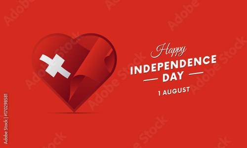 Switzerland Independence Day. 1 August. Waving flag in heart. Vector illustration.