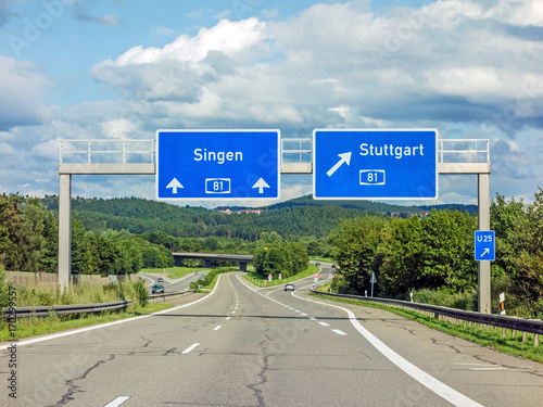 freeway road signs on Autobahn A81 showing exit to Stuttgart