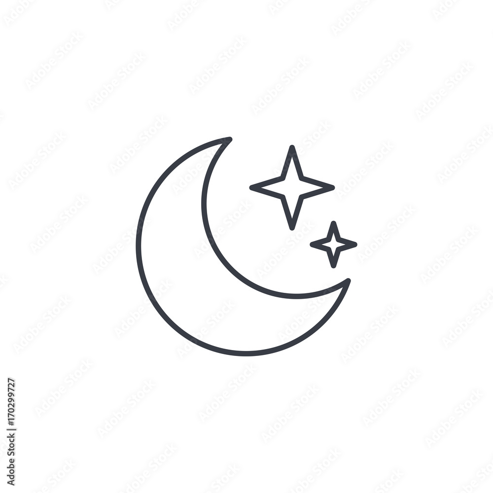 night, Moon and star thin line icon. Linear vector illustration. Pictogram isolated on white background night, Moon and star thin line icon. Linear vector illustration. Pictogram isolated on white background