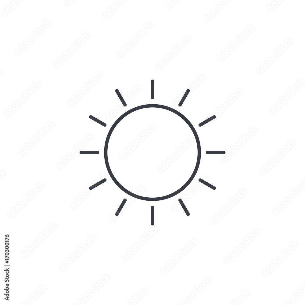 Sun yellow thin line icon. Linear vector illustration. Pictogram isolated on white background