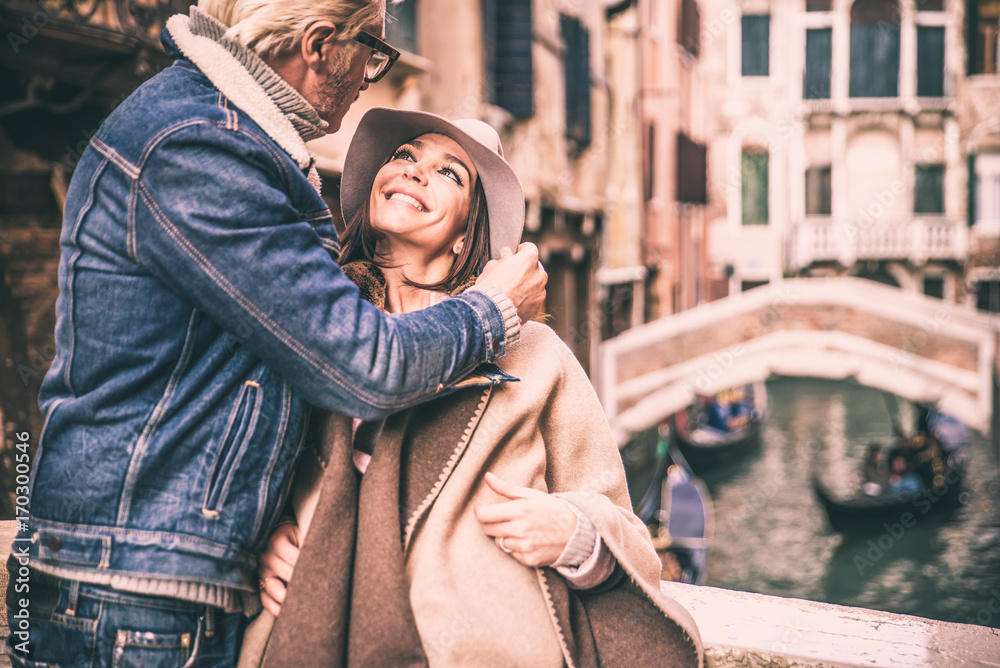 Happy couple on romantic holiday in Venezia