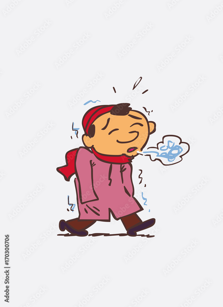 Well-kept asian child. It is very cold. Character of asian boy, funny style, isolated. Well-kept asian child. It is very cold. Character of asian boy, funny style, isolated.